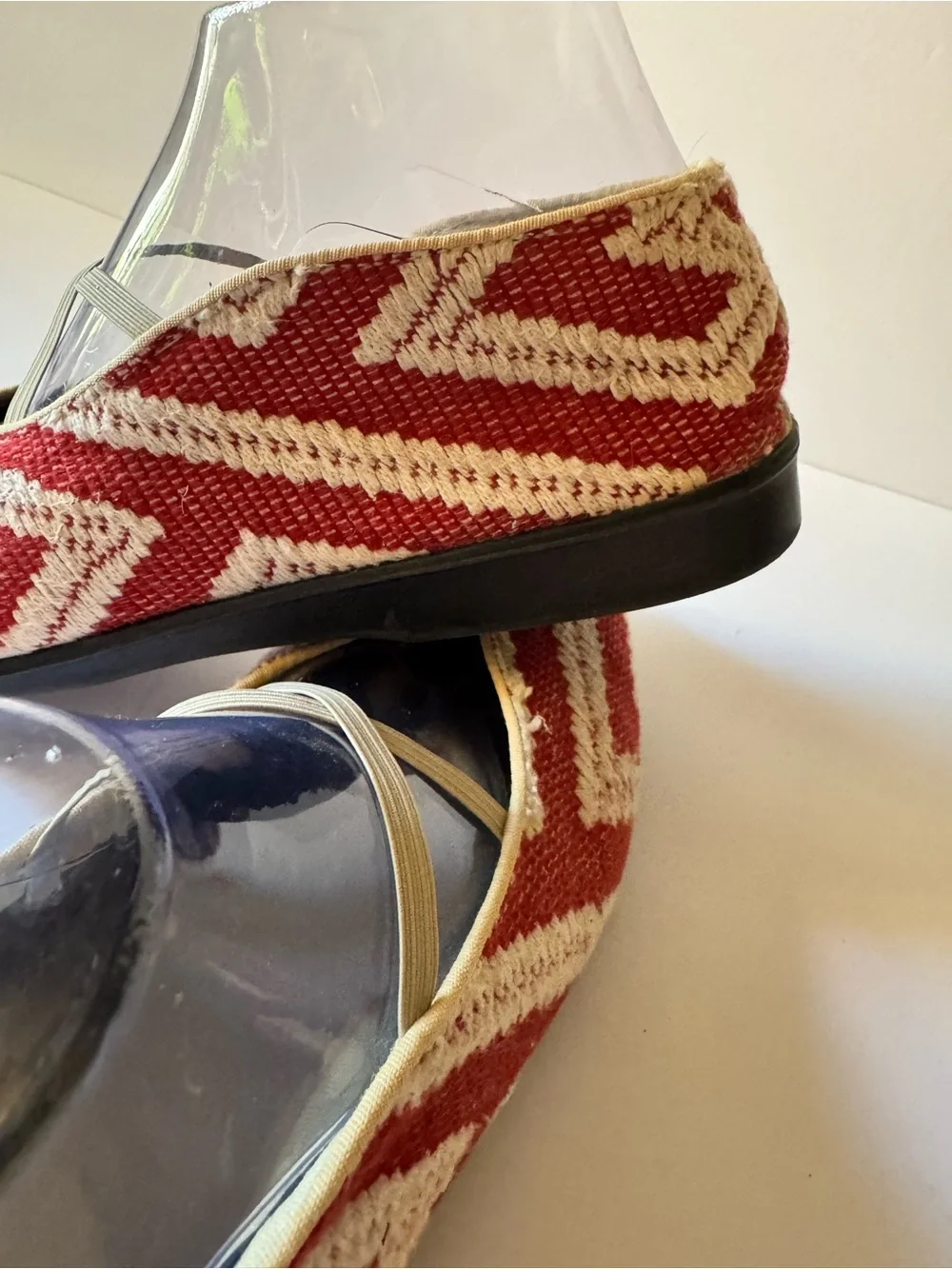 Apropos Women's 9 Flats Ballet Shoes Slip On Red and White Woven Tapestry Design